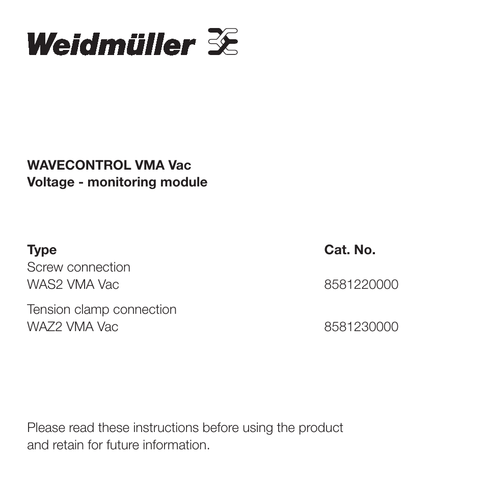 Weidmuller WAVE Control: VMA Vac Voltage-Monitoring Module User Manual | Page 2 / 9