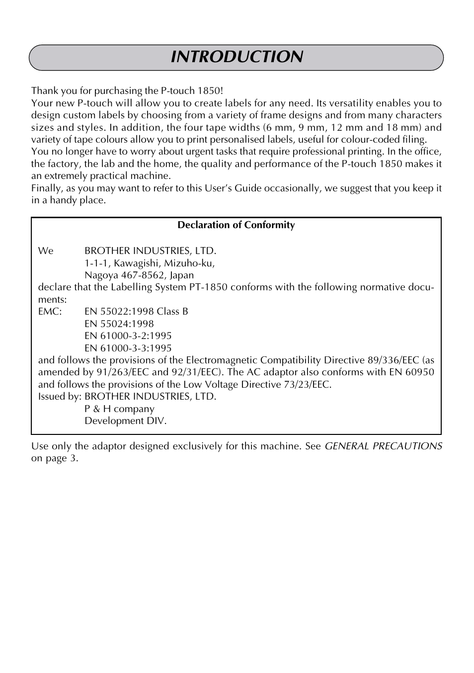Introduction | Brother HL-1850 User Manual | Page 2 / 71