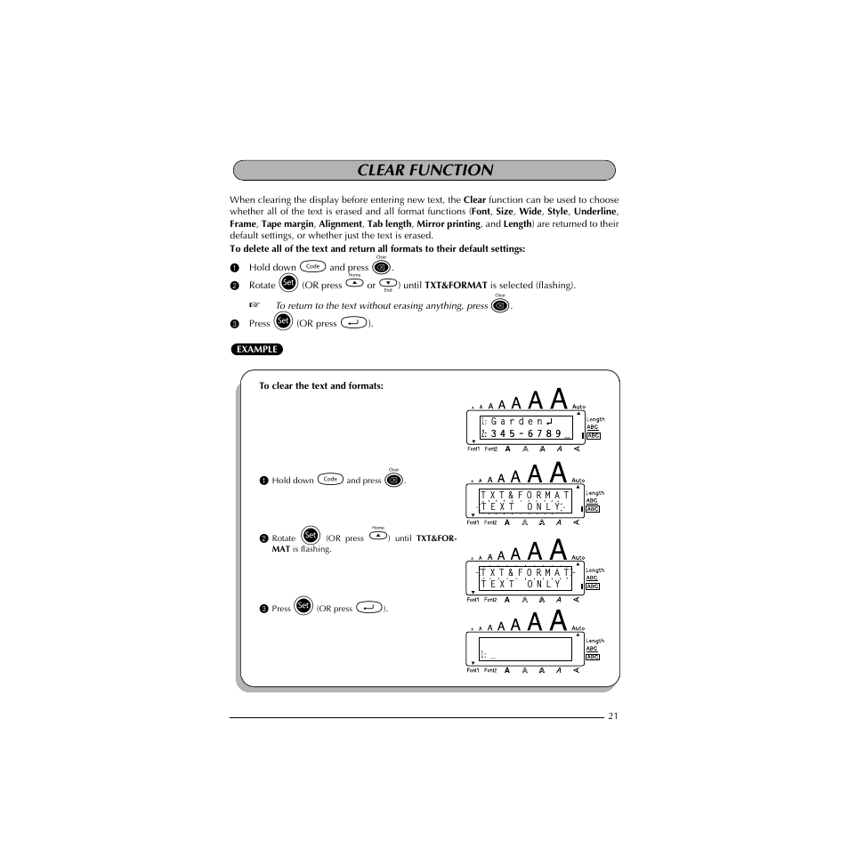 Clear function | Brother HL-1850 User Manual | Page 25 / 71