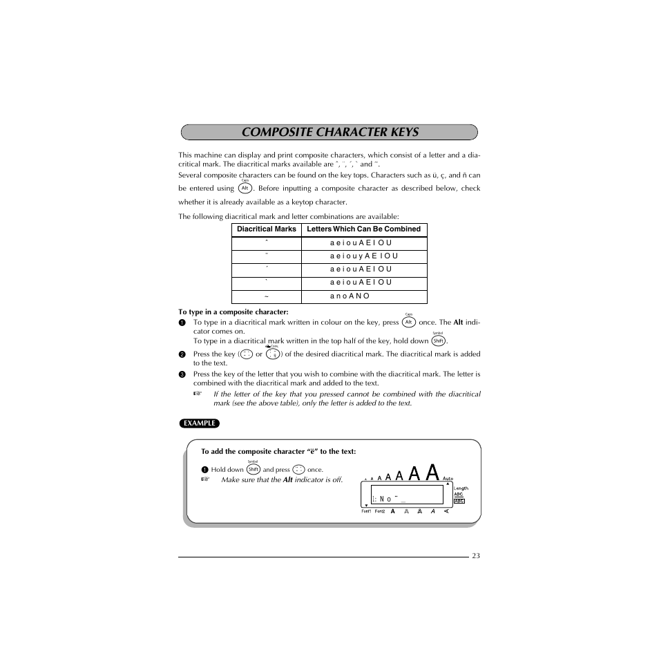 Composite character keys | Brother HL-1850 User Manual | Page 27 / 71