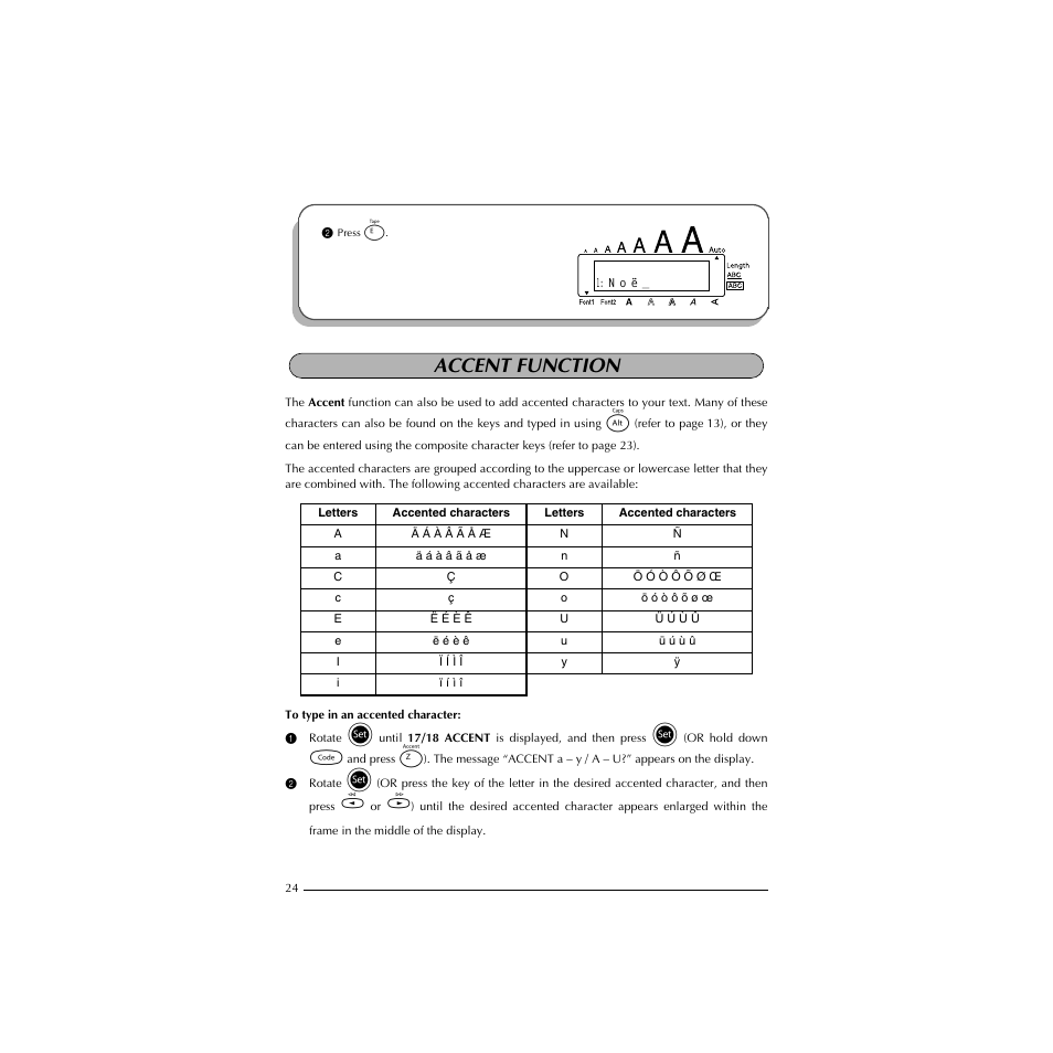 Accent function | Brother HL-1850 User Manual | Page 28 / 71
