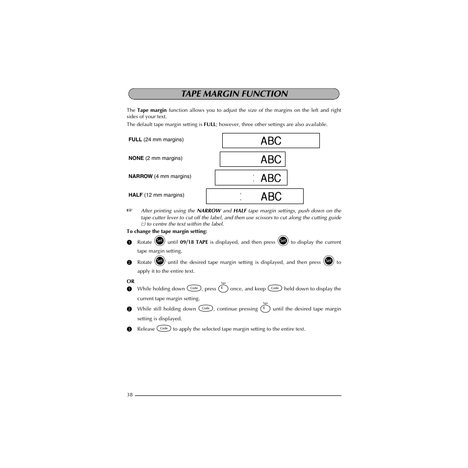 Tape margin function | Brother HL-1850 User Manual | Page 42 / 71