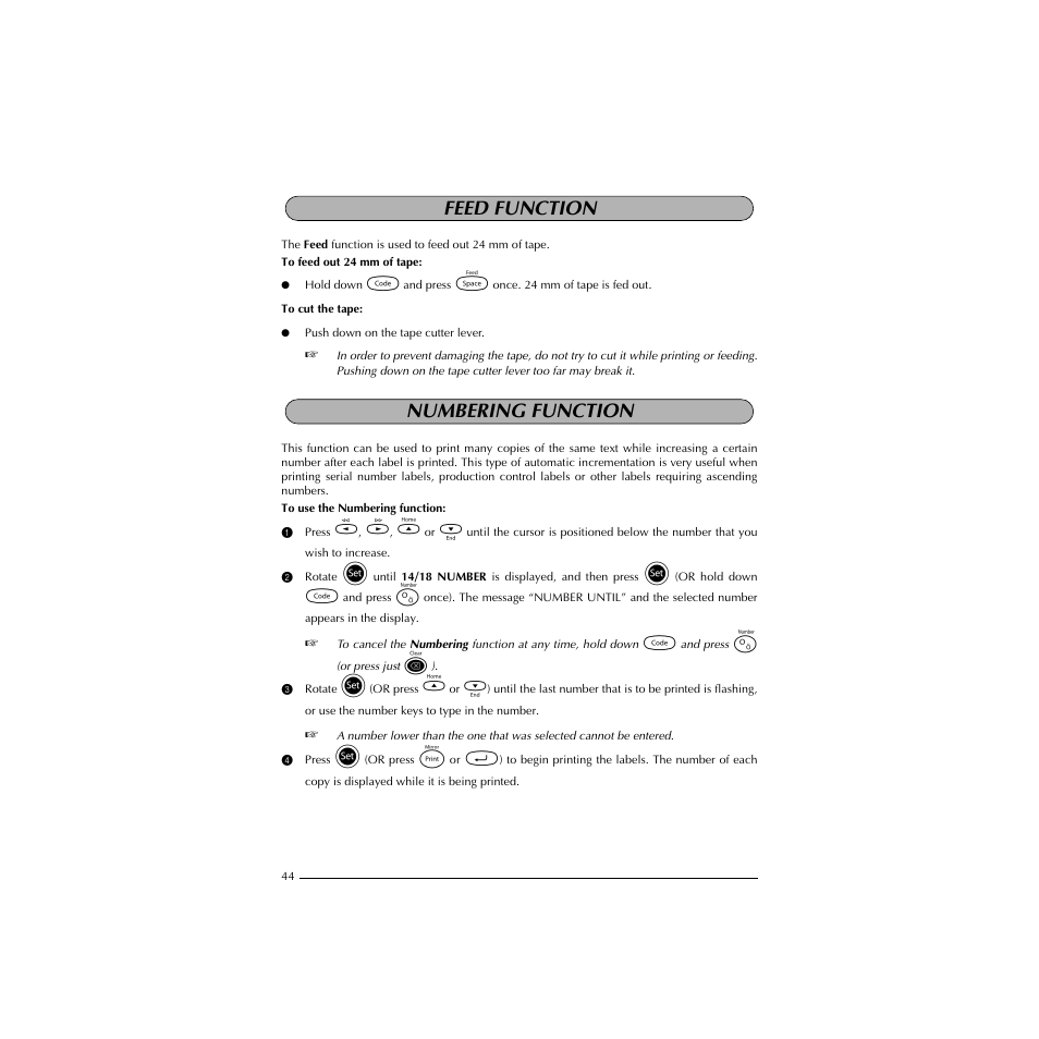 Feed function, Numbering function, Feed function numbering function | Brother HL-1850 User Manual | Page 48 / 71