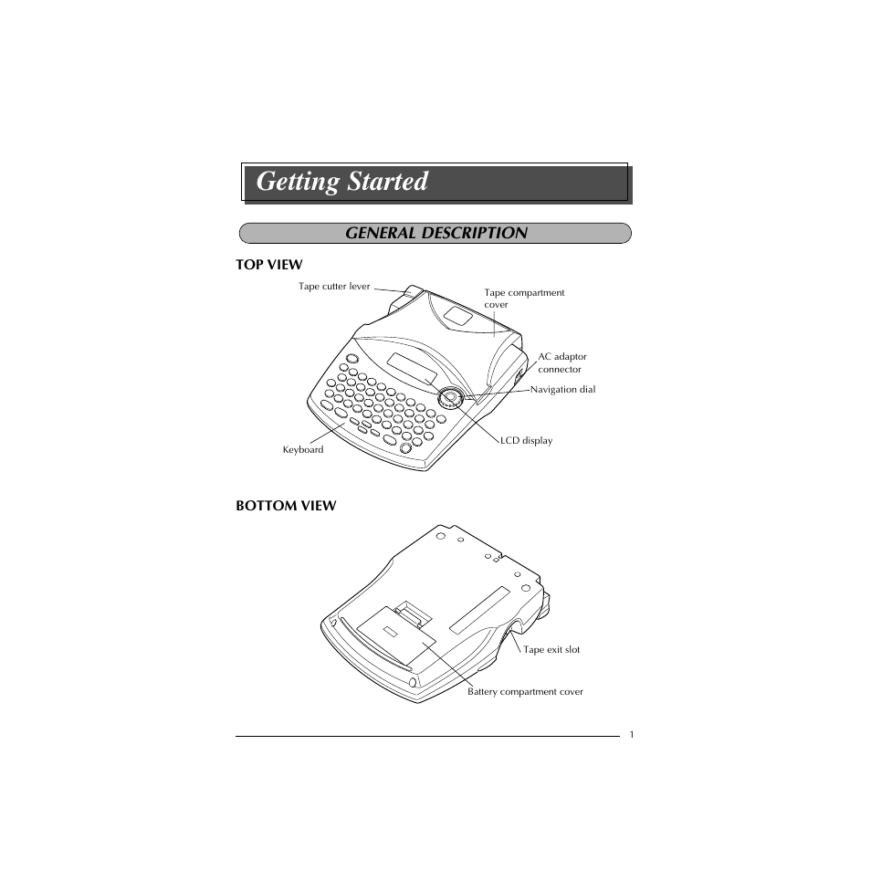 Getting started, General description | Brother HL-1850 User Manual | Page 5 / 71