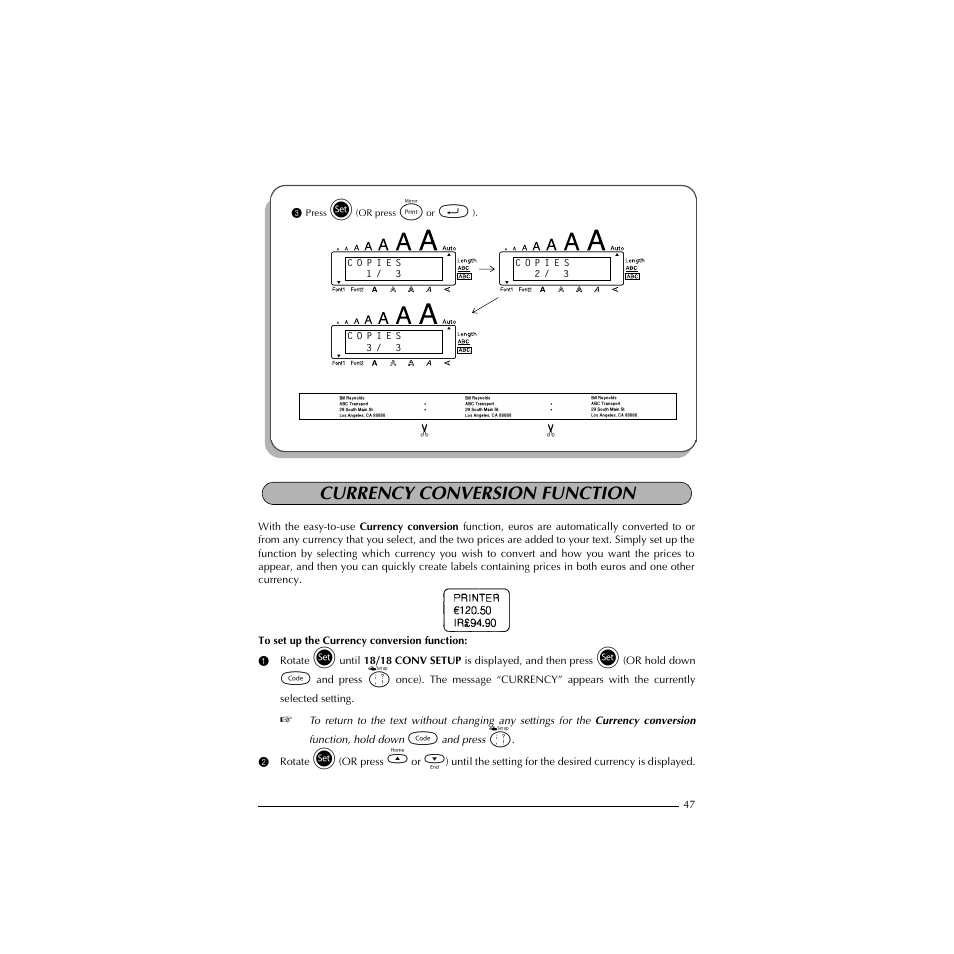 Currency conversion function | Brother HL-1850 User Manual | Page 51 / 71