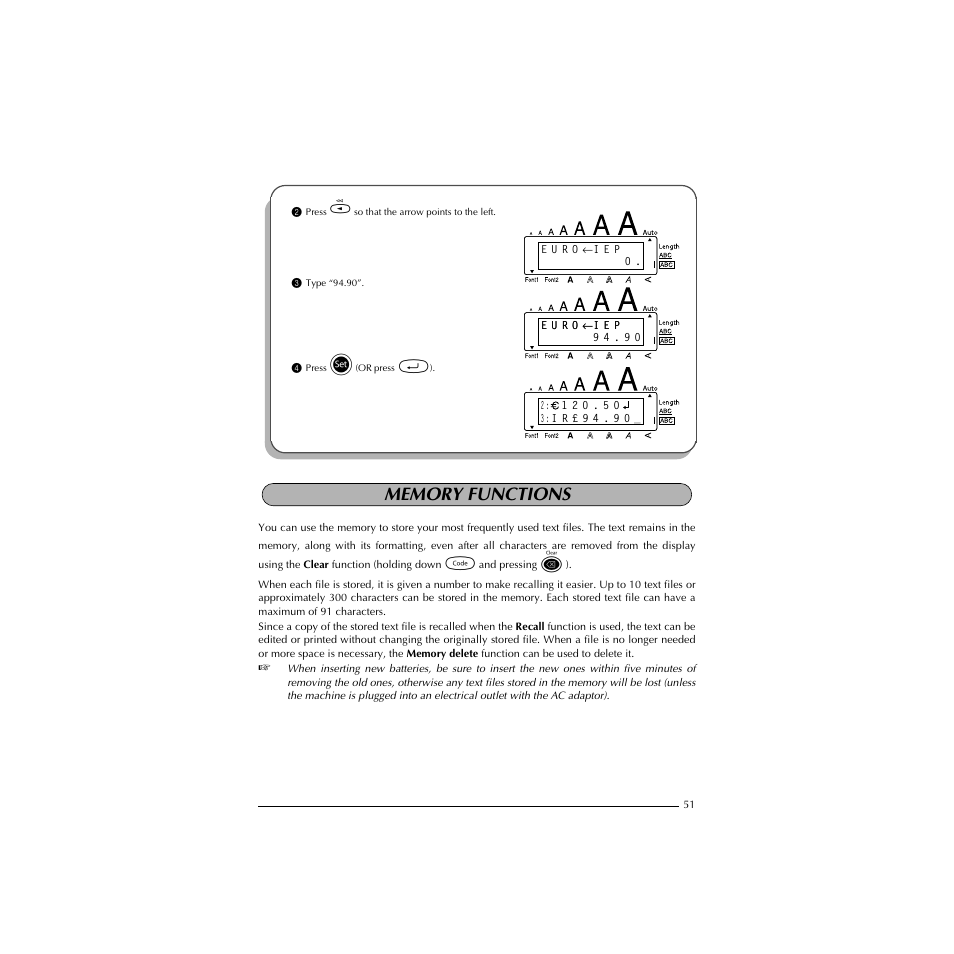 Memory functions | Brother HL-1850 User Manual | Page 55 / 71