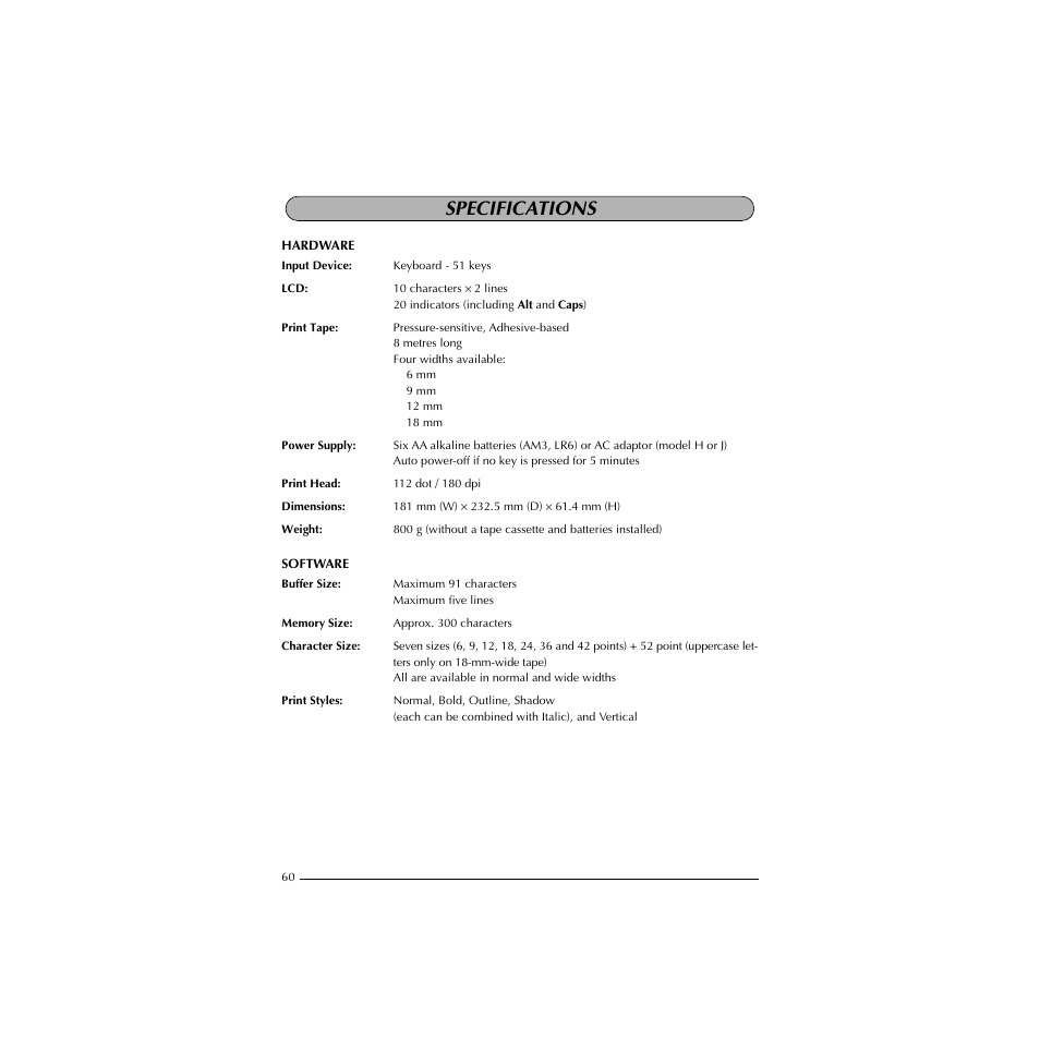 Specifications | Brother HL-1850 User Manual | Page 64 / 71