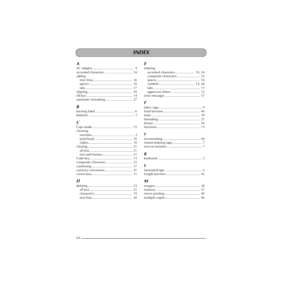 Index | Brother HL-1850 User Manual | Page 68 / 71