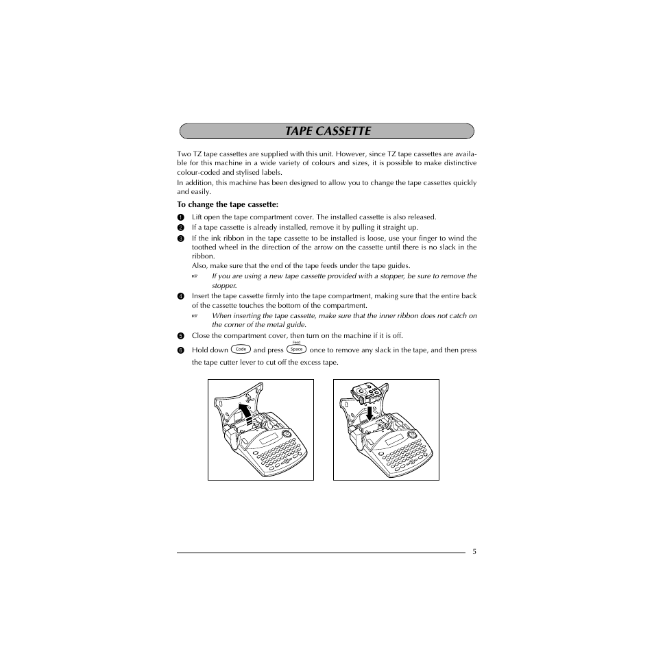 Tape cassette | Brother HL-1850 User Manual | Page 9 / 71