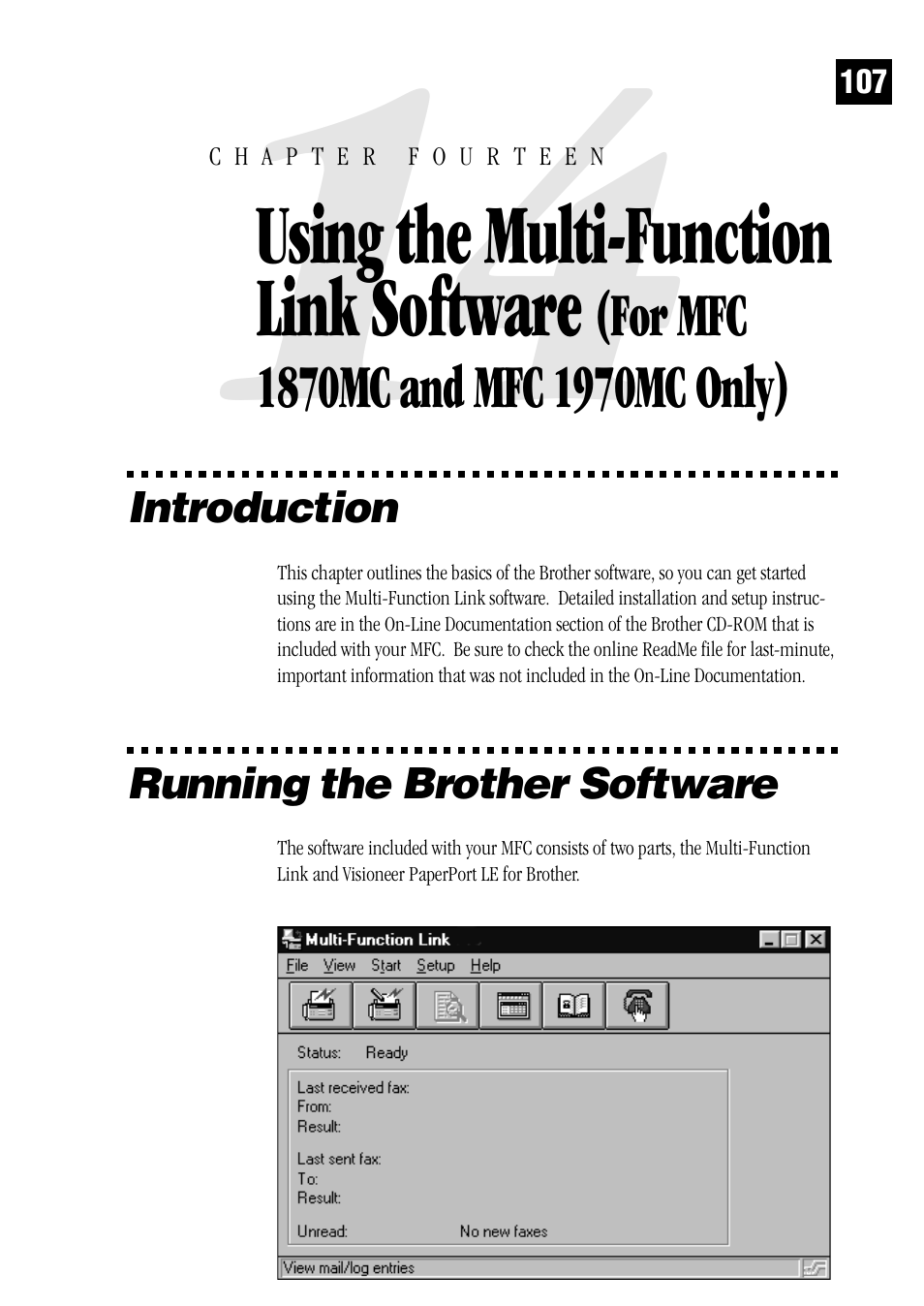 Introduction, Running the brother software | Brother MFC 1970MC User Manual | Page 115 / 136