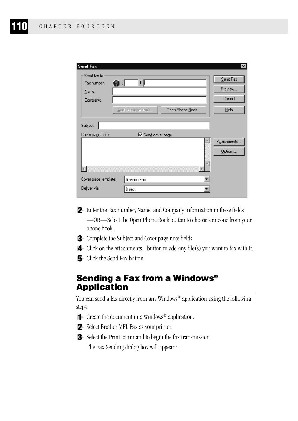 Sending a fax from a windows® application, Sending a fax from a windows, Application | Brother MFC 1970MC User Manual | Page 118 / 136