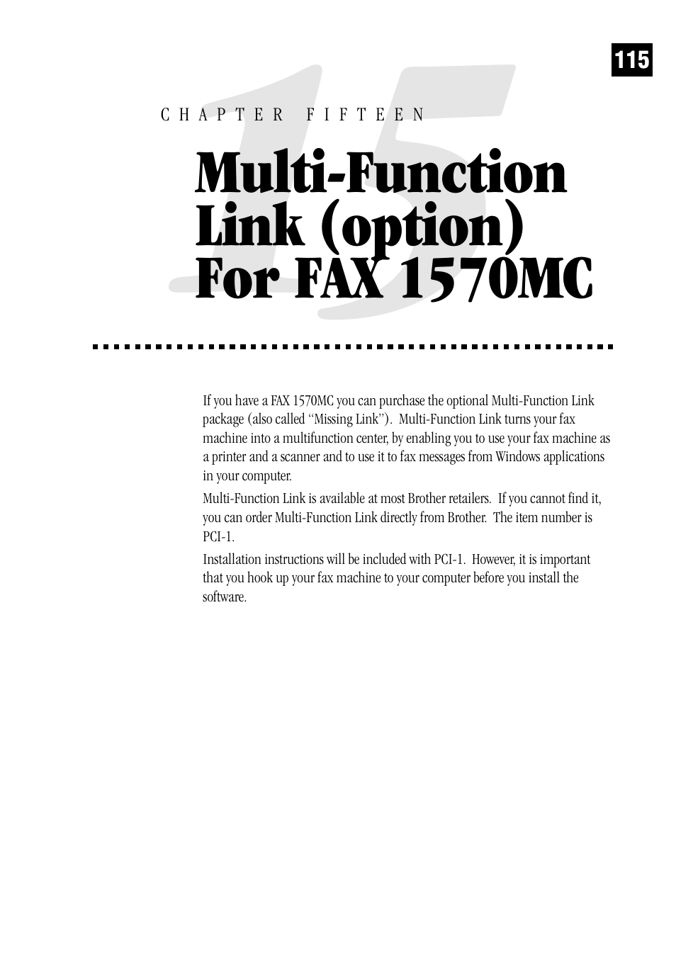 15 multi-function link (option) for fax 1570mc, Multi-function, Link (option) | Brother MFC 1970MC User Manual | Page 123 / 136