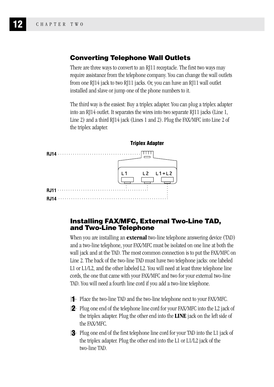 Converting telephone wall outlets, And two-line telephone | Brother MFC 1970MC User Manual | Page 20 / 136