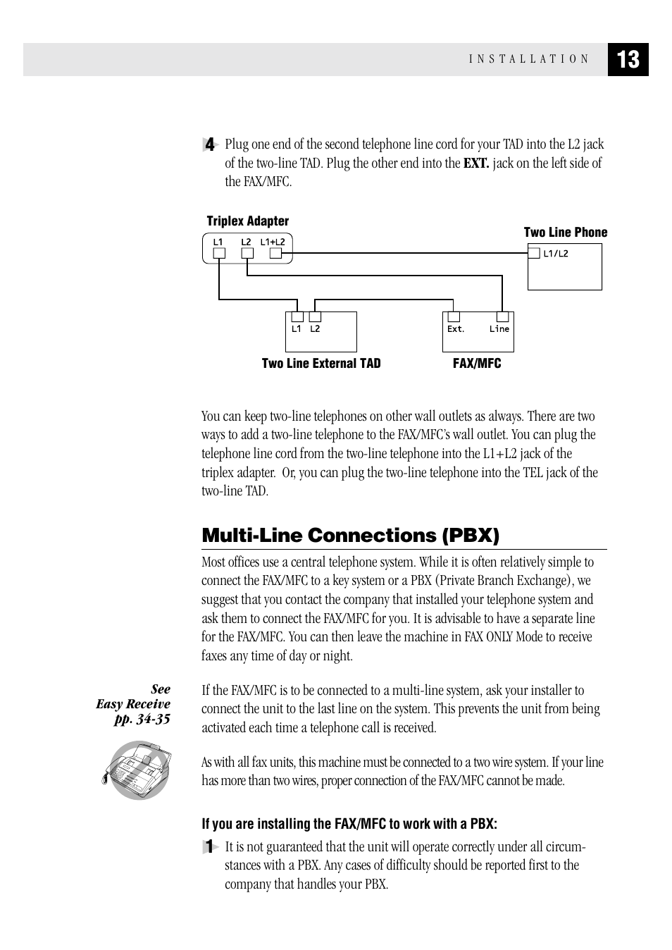 Multi-line connections (pbx) | Brother MFC 1970MC User Manual | Page 21 / 136