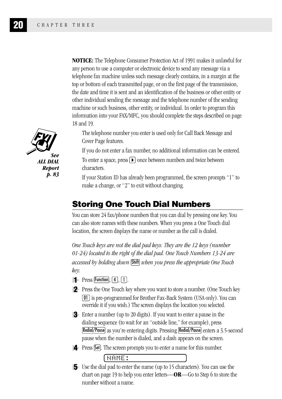 Storing one touch dial numbers | Brother MFC 1970MC User Manual | Page 28 / 136