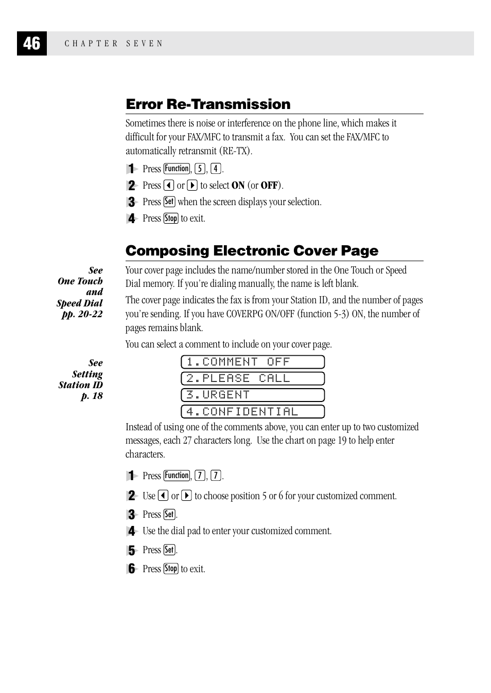 Error re-transmission, Composing electronic cover page | Brother MFC 1970MC User Manual | Page 54 / 136