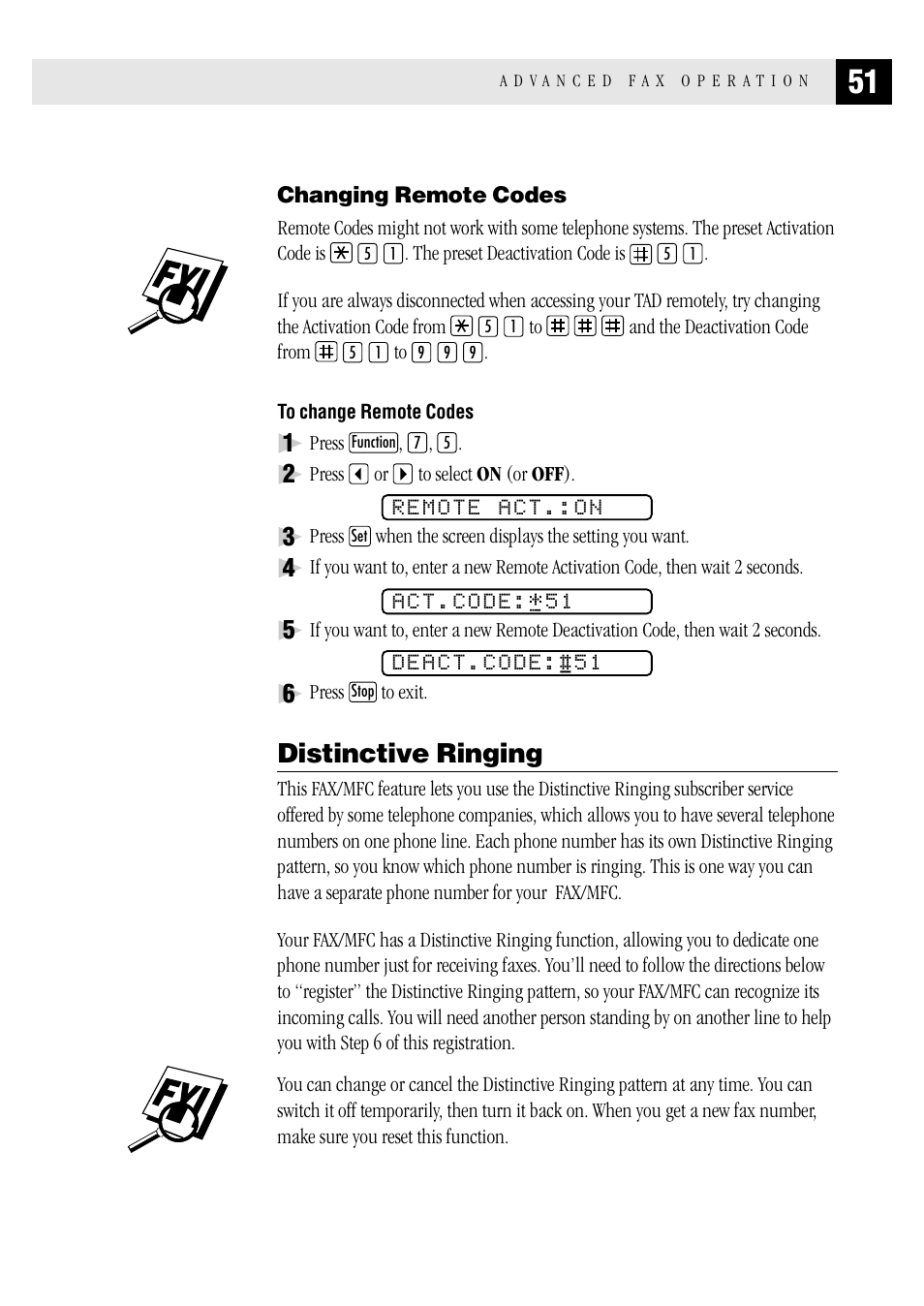 Changing remote codes, To change remote codes, Distinctive ringing | Brother MFC 1970MC User Manual | Page 59 / 136