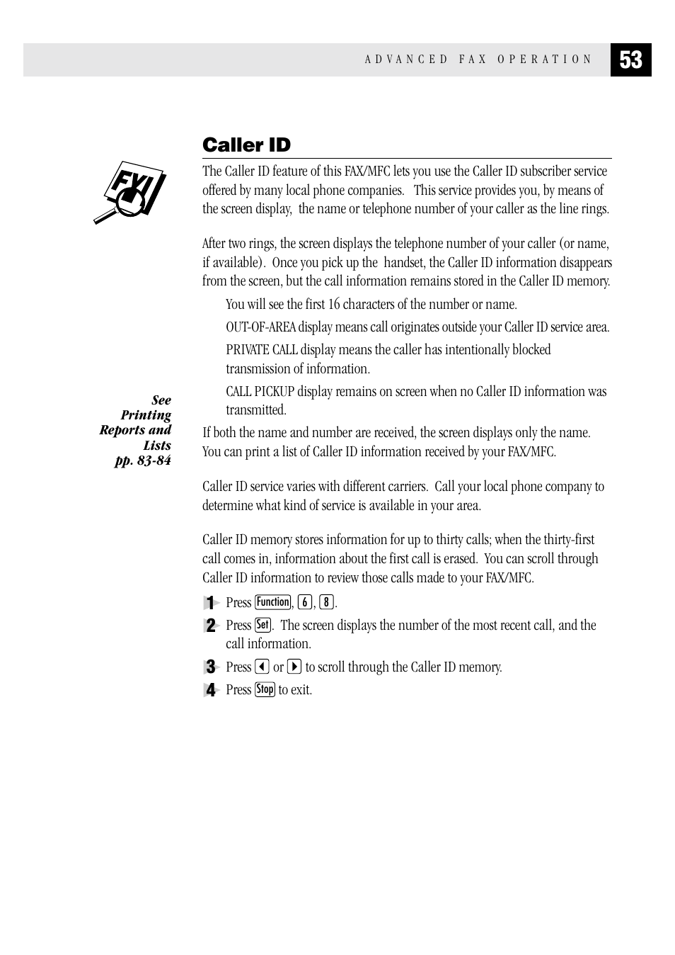 Caller id | Brother MFC 1970MC User Manual | Page 61 / 136