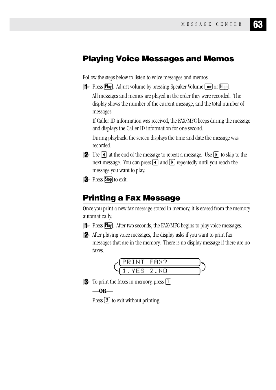 Playing voice messages and memos, Printing a fax message | Brother MFC 1970MC User Manual | Page 71 / 136