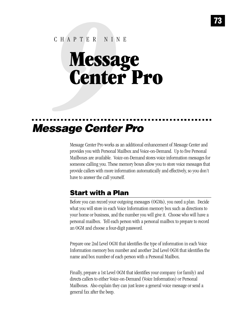 9 message center pro, Message center pro, Start with a plan | Brother MFC 1970MC User Manual | Page 81 / 136
