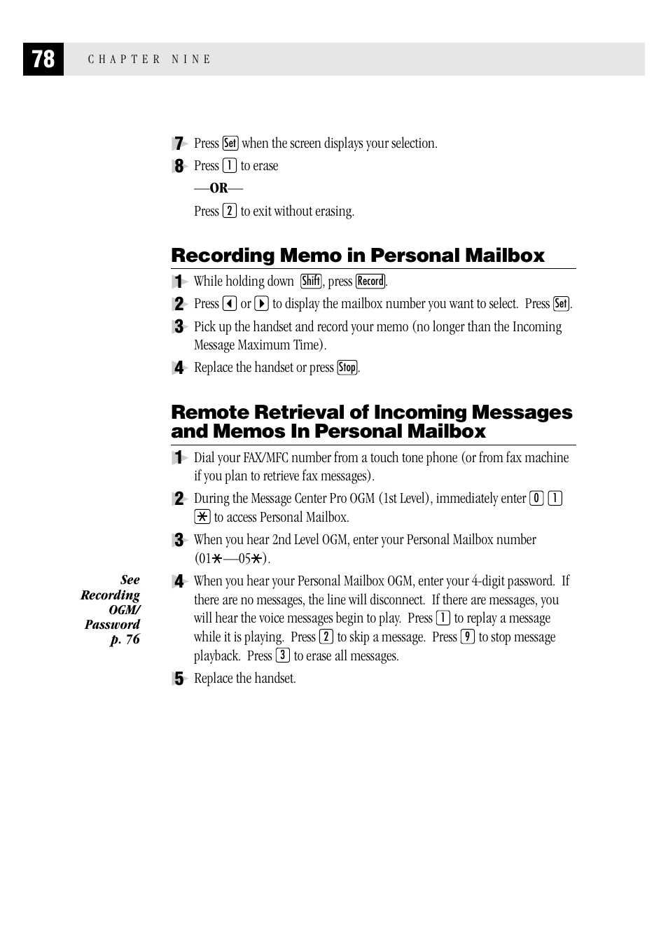 Recording memo in personal mailbox | Brother MFC 1970MC User Manual | Page 86 / 136