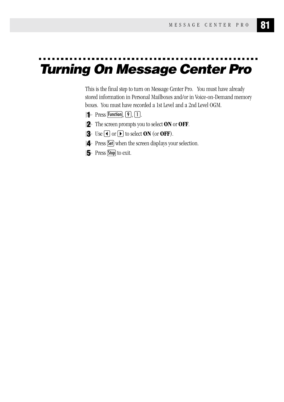 Turning on message center pro | Brother MFC 1970MC User Manual | Page 89 / 136