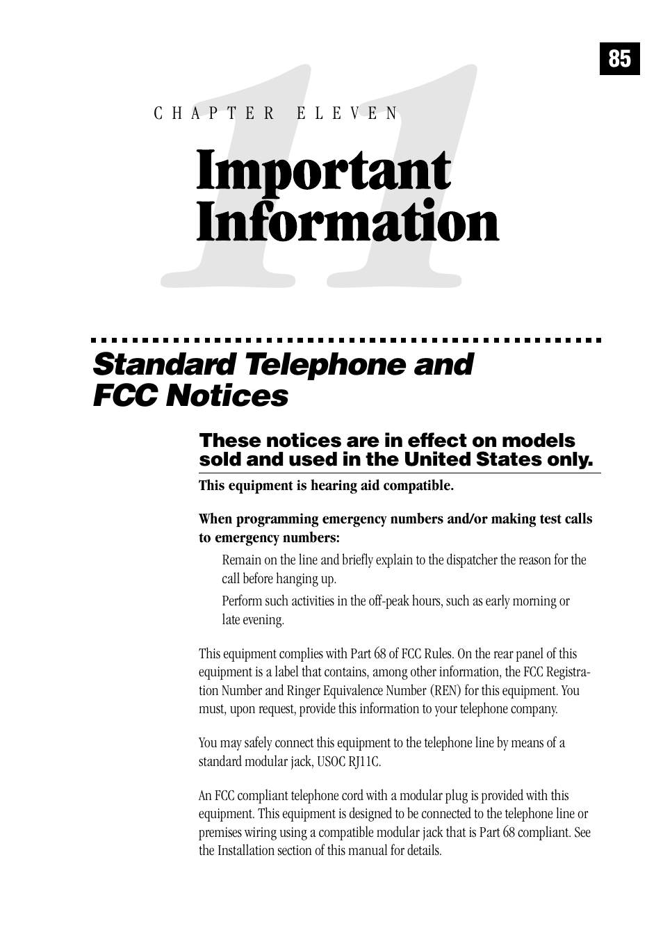 11 important information, Standard telephone and fcc notices | Brother MFC 1970MC User Manual | Page 93 / 136