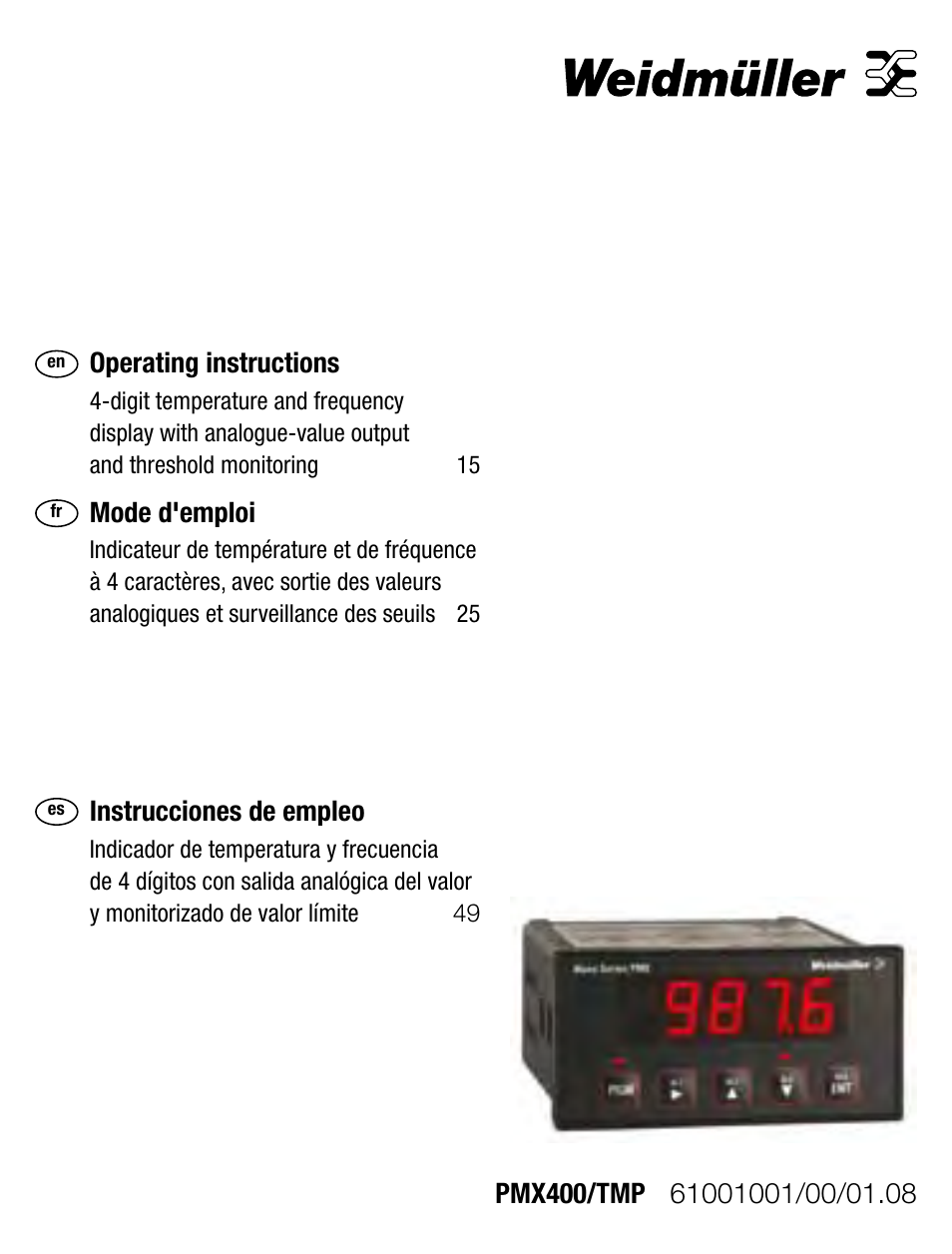 Weidmuller PMX400TMP - Display instrument for control panel User Manual | 39 pages
