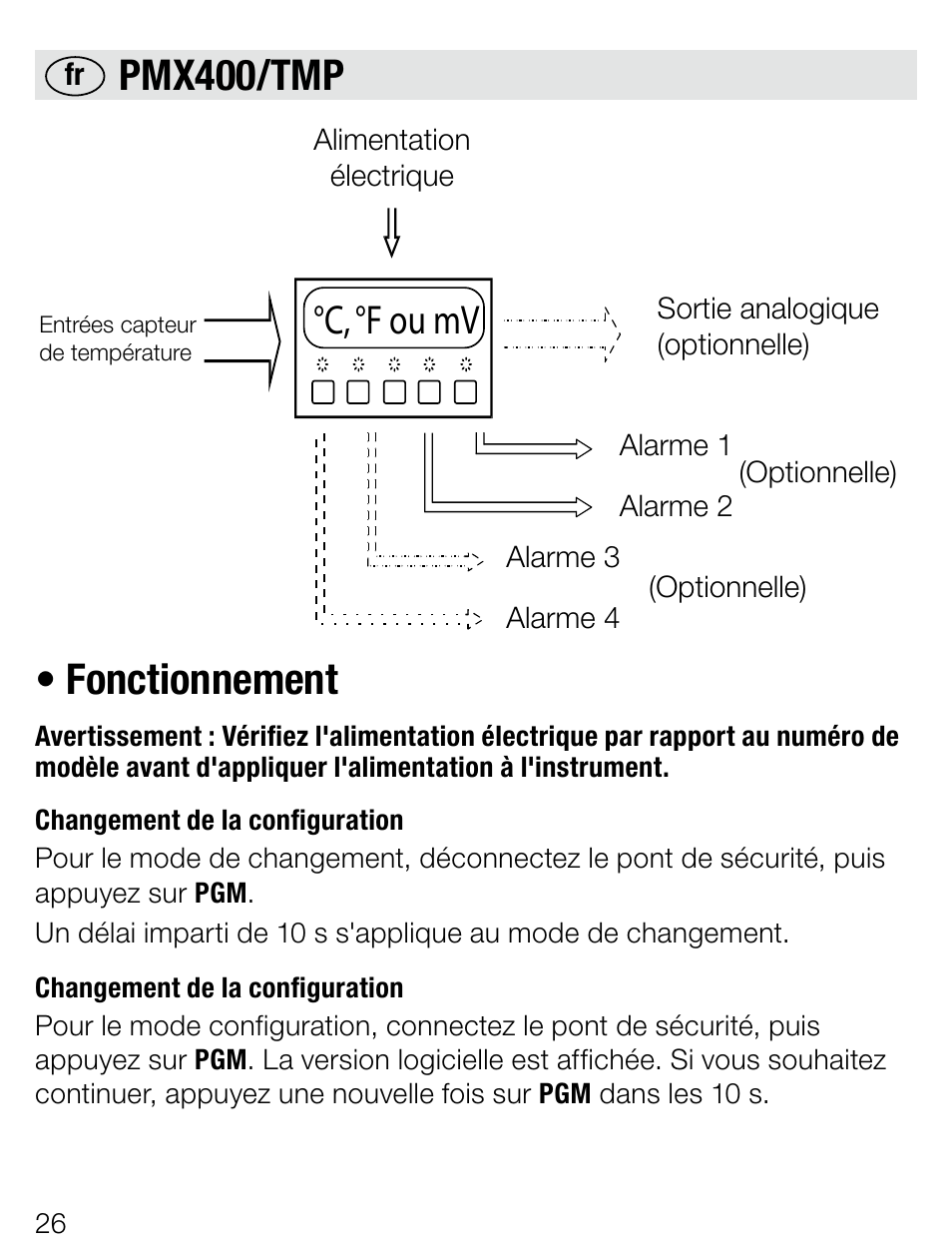 Pmx400/tmp •fonctionnement, C, °f ou mv | Weidmuller PMX400TMP - Display instrument for control panel User Manual | Page 13 / 39