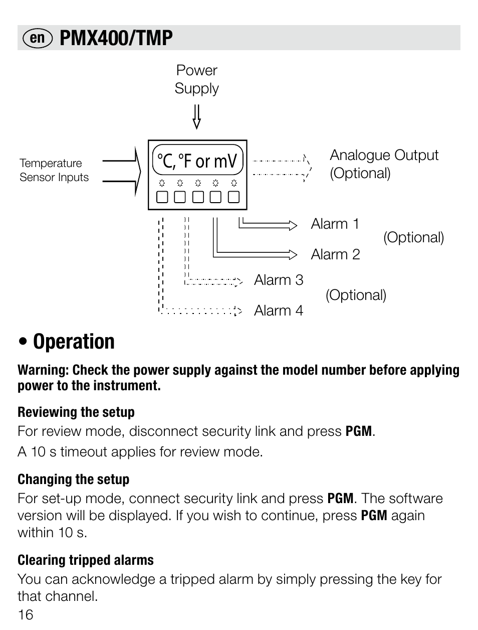 Pmx400/tmp •operation, C, °f or mv | Weidmuller PMX400TMP - Display instrument for control panel User Manual | Page 3 / 39