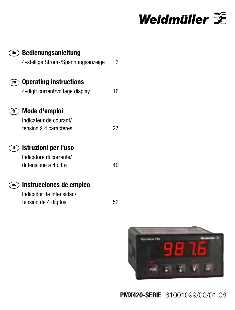 Weidmuller PMX420SERIES - Display instrument for control panel User Manual | 68 pages