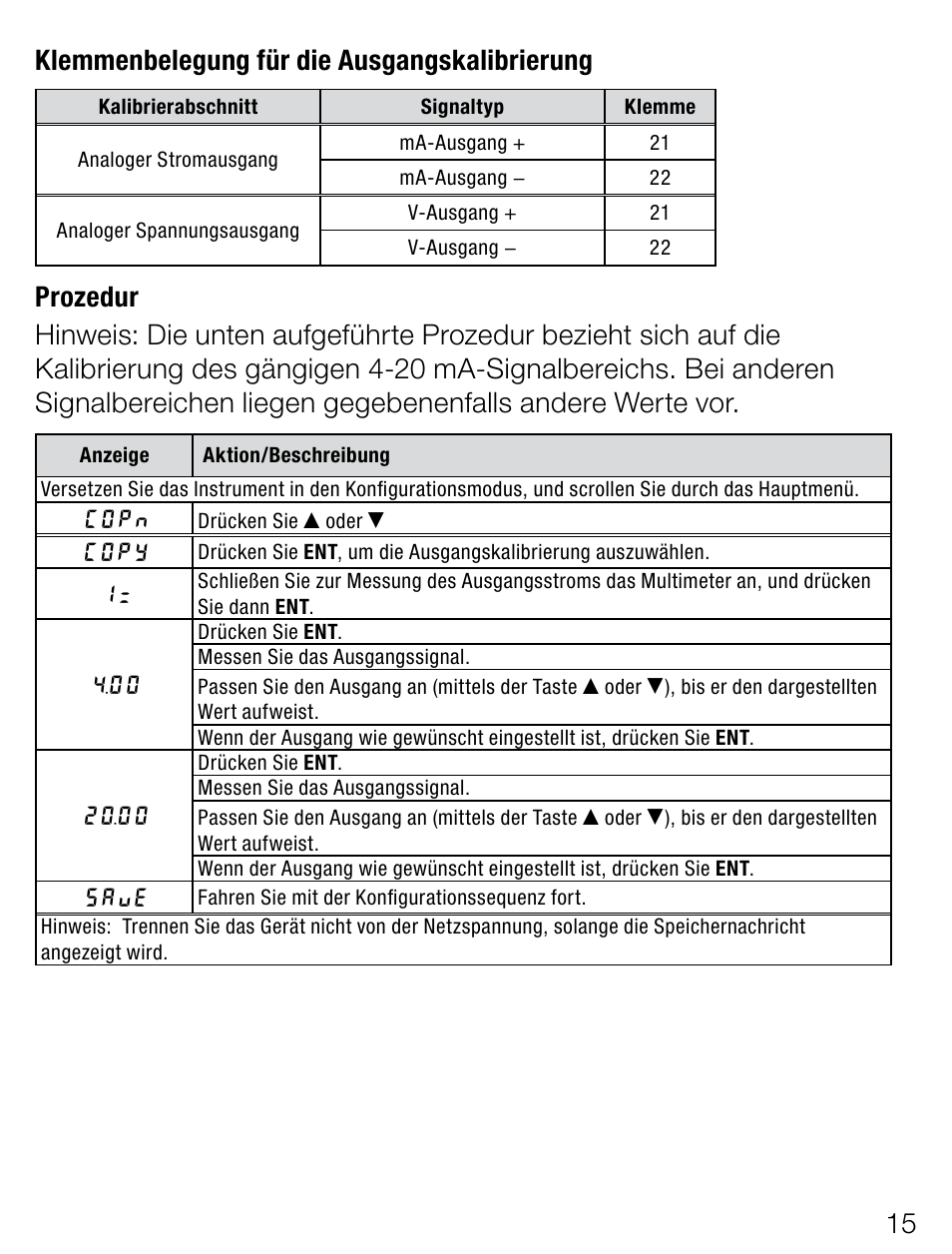 1 klemmenbelegungfürdieausgangskalibrierung | Weidmuller PMX420SERIES - Display instrument for control panel User Manual | Page 15 / 68