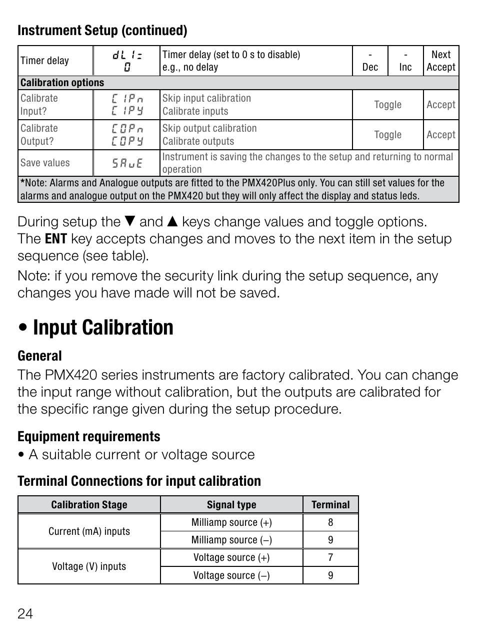 Inputcalibration, Instrumentsetup(continued) | Weidmuller PMX420SERIES - Display instrument for control panel User Manual | Page 24 / 68