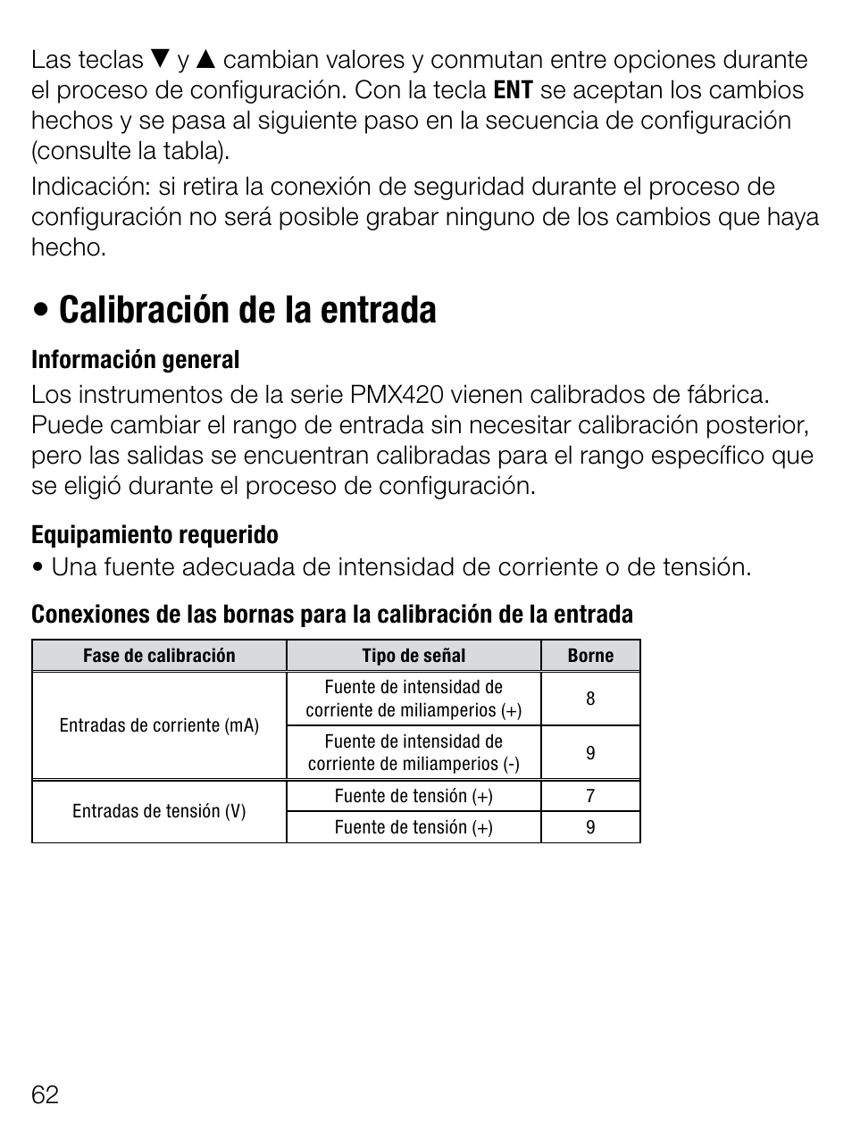 Calibracióndelaentrada | Weidmuller PMX420SERIES - Display instrument for control panel User Manual | Page 62 / 68