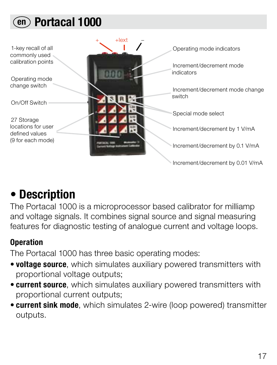 Portacal 1000 • description | Weidmuller Portacal 1000 - Instrument Calibrator User Manual | Page 3 / 41