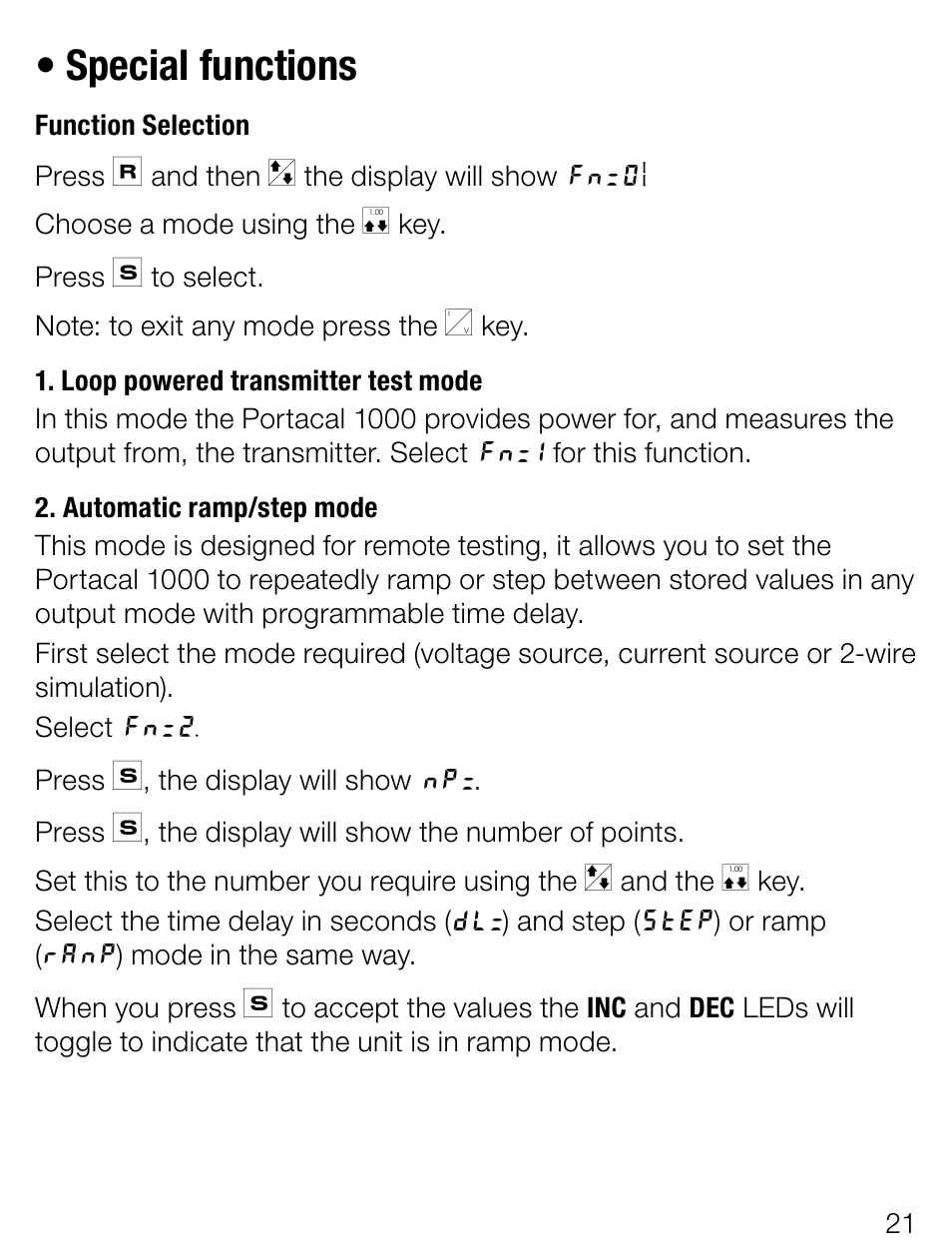 Special functions | Weidmuller Portacal 1000 - Instrument Calibrator User Manual | Page 7 / 41