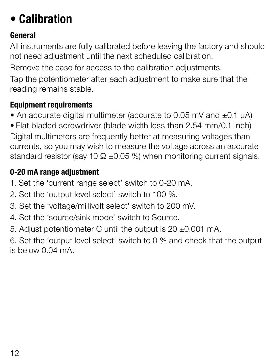 Calibration | Weidmuller Portacal 275 - Signal source and loop calibrator User Manual | Page 12 / 32