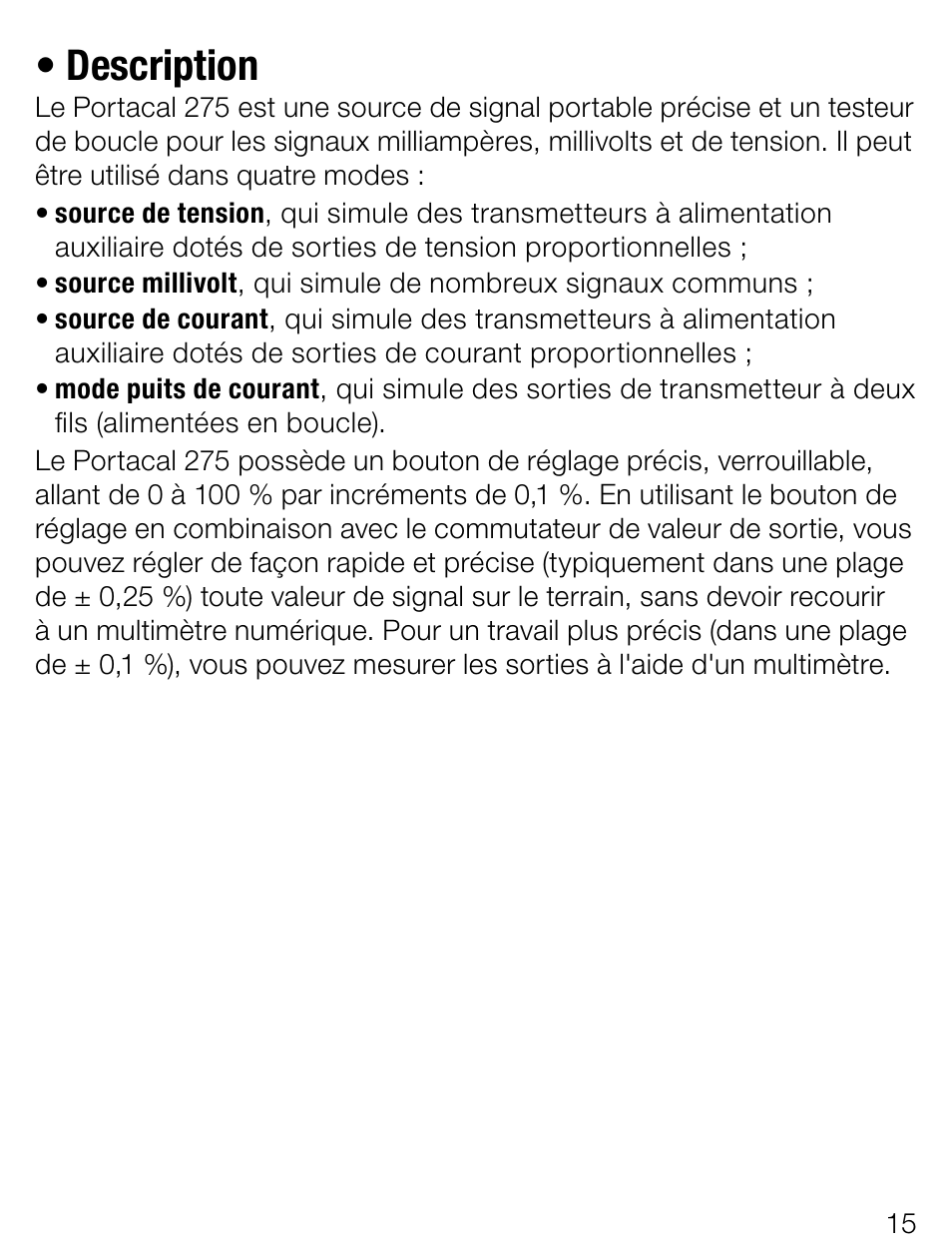 Description | Weidmuller Portacal 275 - Signal source and loop calibrator User Manual | Page 15 / 32