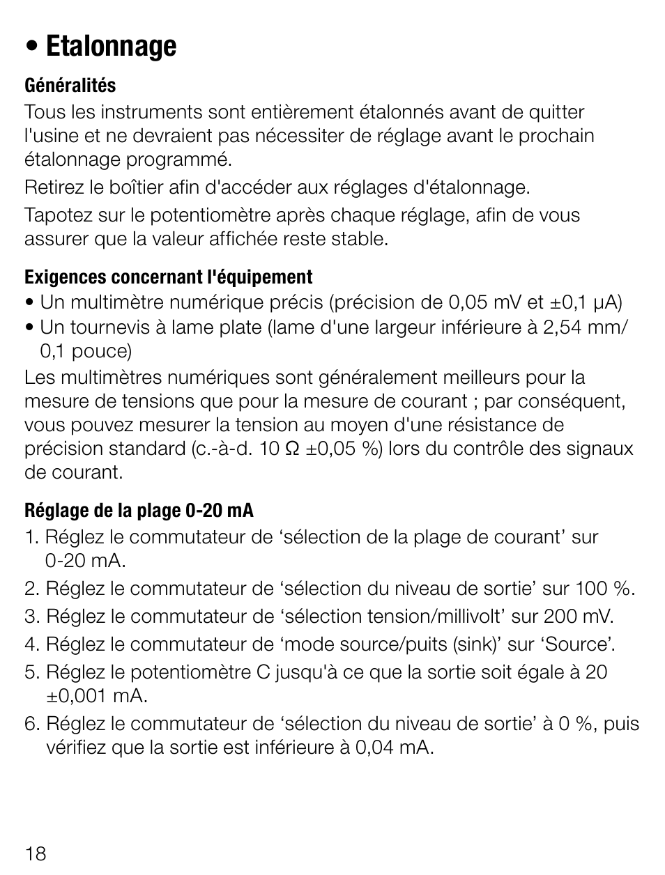 Etalonnage | Weidmuller Portacal 275 - Signal source and loop calibrator User Manual | Page 18 / 32