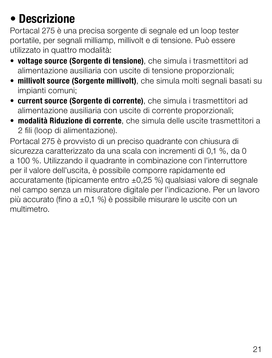 Descrizione | Weidmuller Portacal 275 - Signal source and loop calibrator User Manual | Page 21 / 32