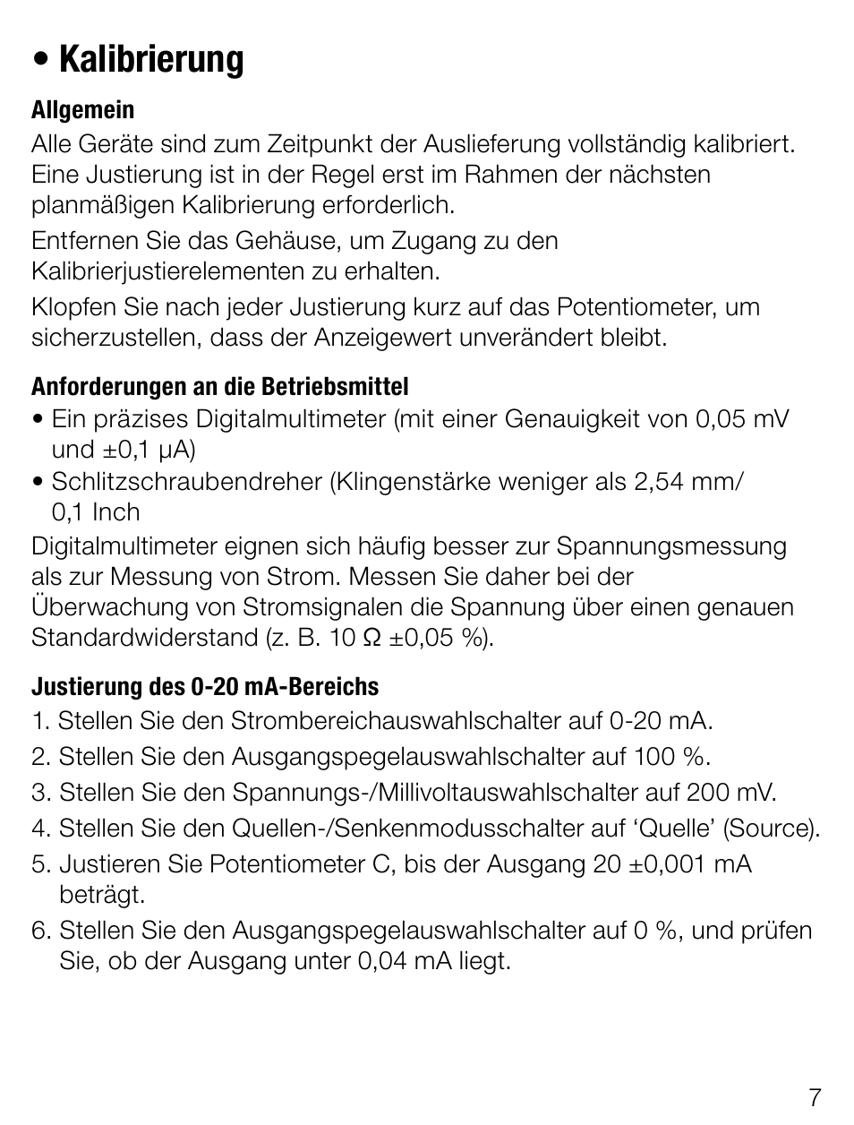 Kalibrierung | Weidmuller Portacal 275 - Signal source and loop calibrator User Manual | Page 7 / 32