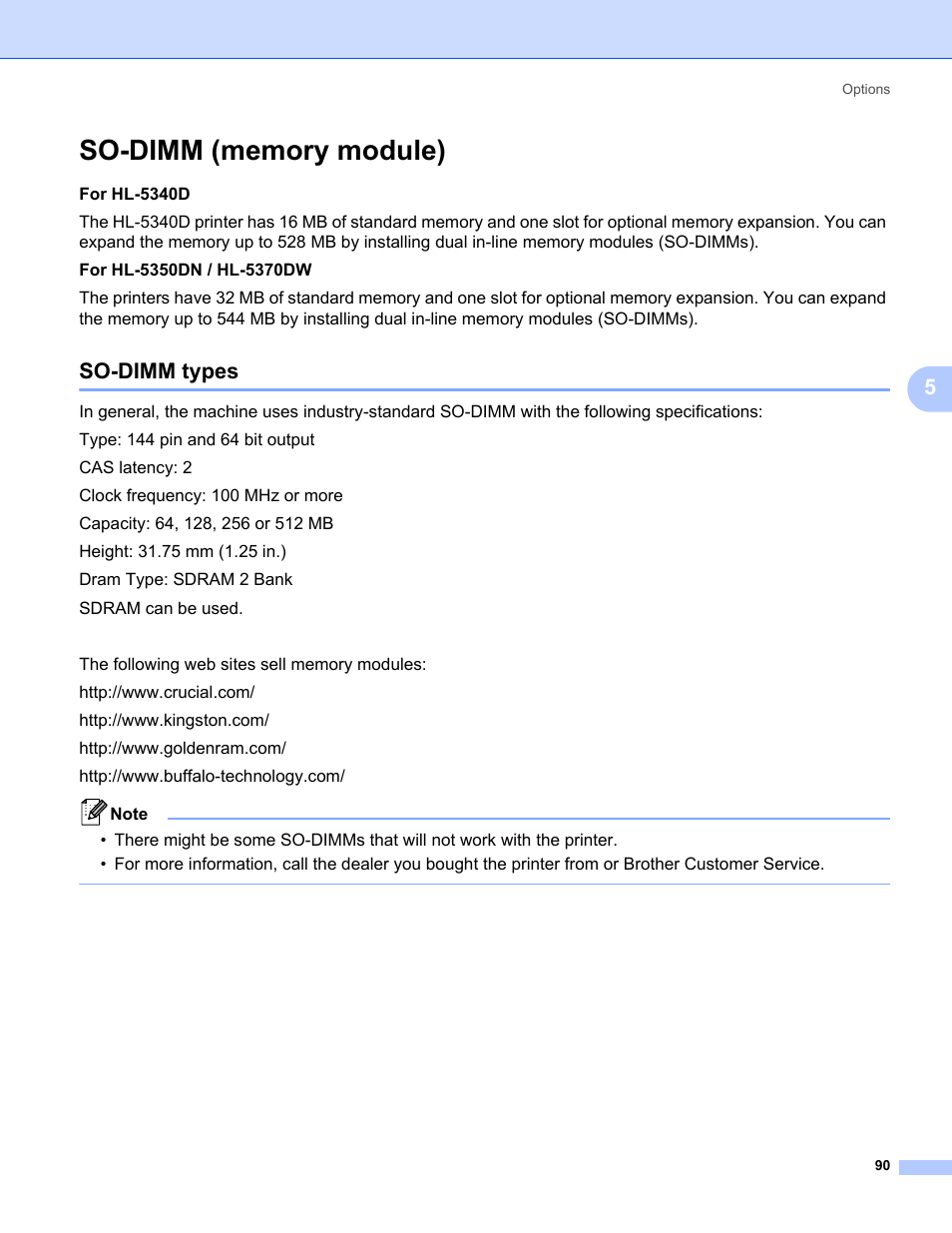 So-dimm (memory module), So-dimm types | Brother HL 5370DW User Manual | Page 100 / 172