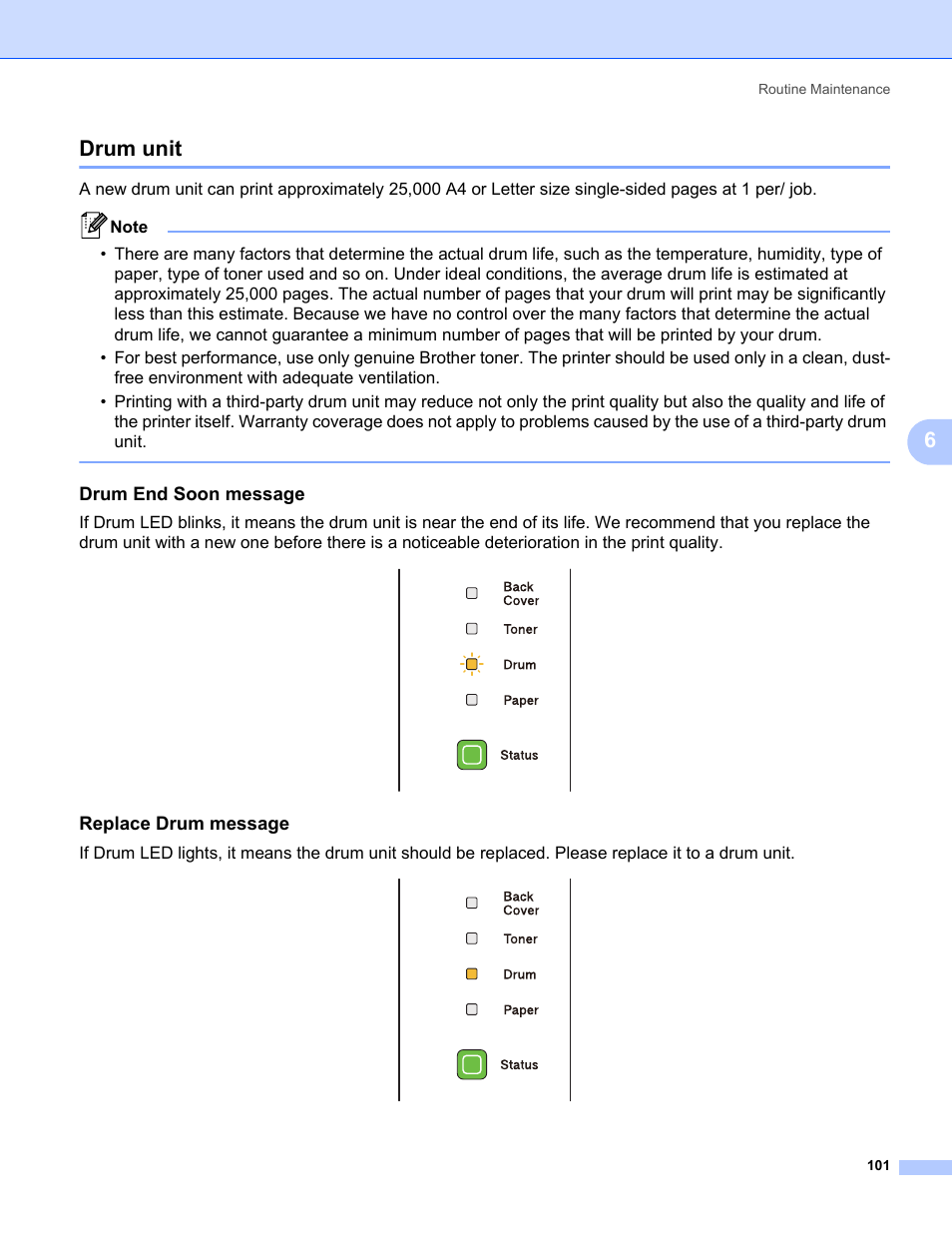 Drum unit, Drum end soon message, Replace drum message | 6drum unit | Brother HL 5370DW User Manual | Page 111 / 172