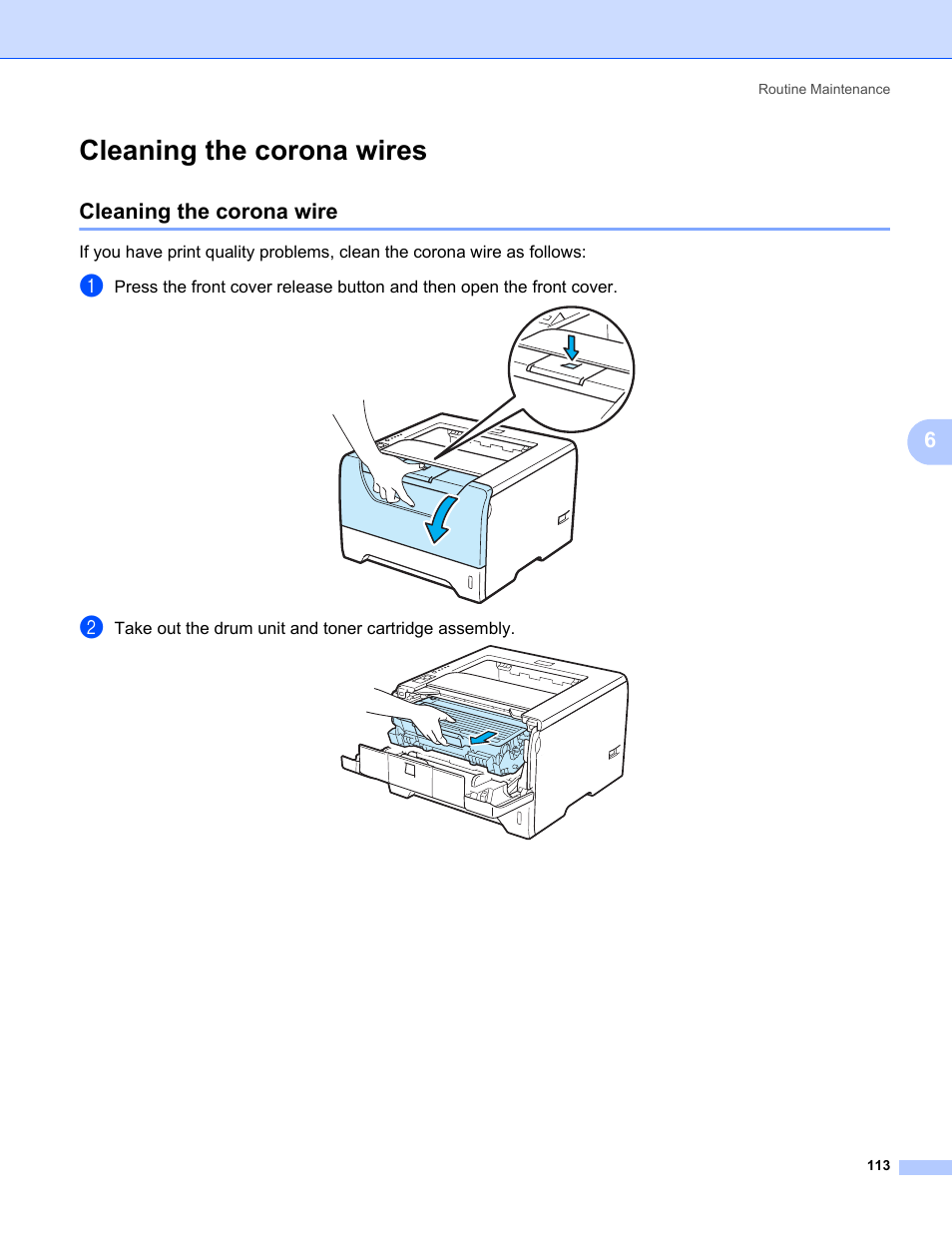 Cleaning the corona wires, Cleaning the corona wire | Brother HL 5370DW User Manual | Page 123 / 172