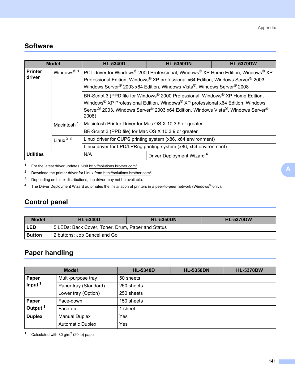 Software, Control panel, Paper handling | Software control panel paper handling, Asoftware | Brother HL 5370DW User Manual | Page 151 / 172