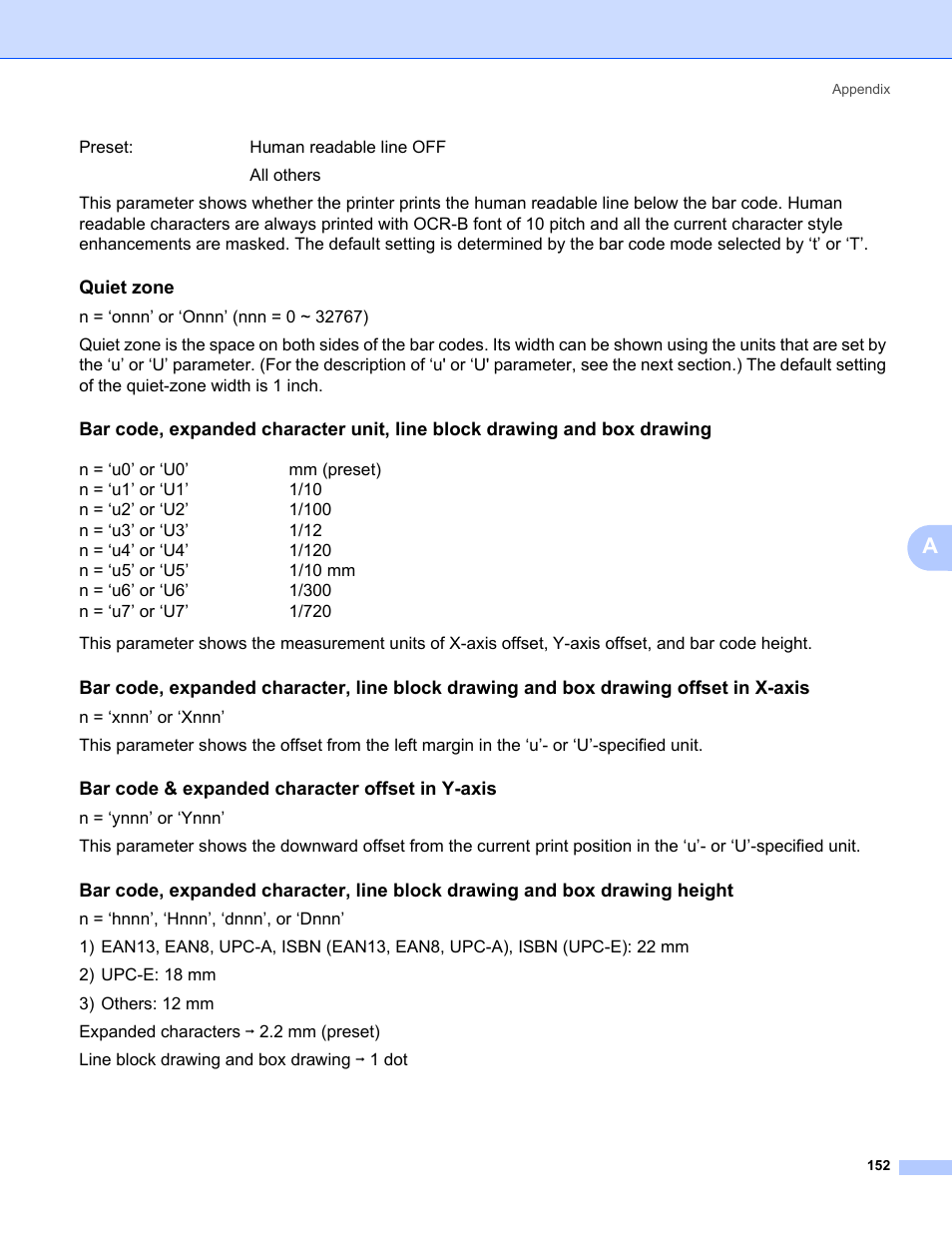 Quiet zone, Bar code & expanded character offset in y-axis | Brother HL 5370DW User Manual | Page 162 / 172