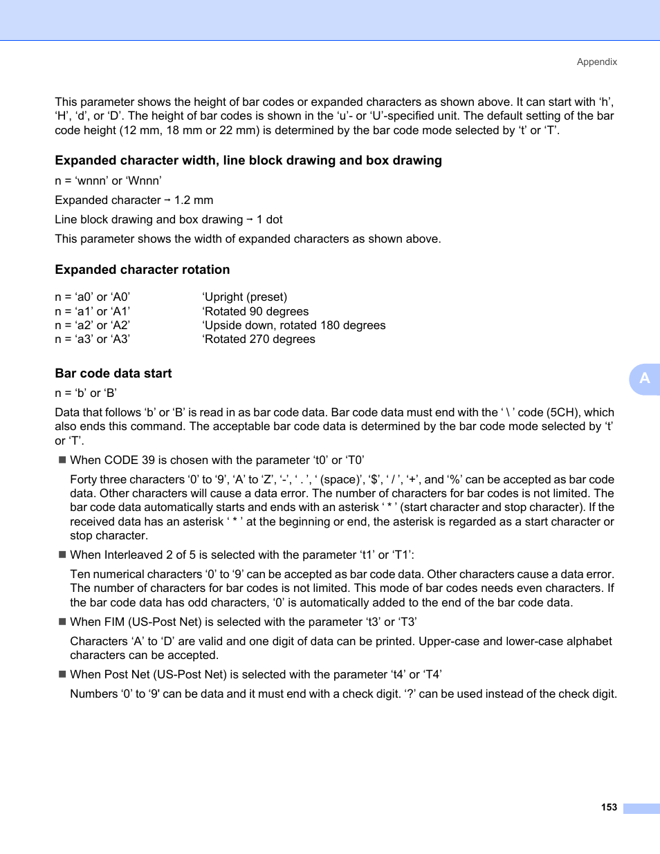 Expanded character rotation, Bar code data start | Brother HL 5370DW User Manual | Page 163 / 172