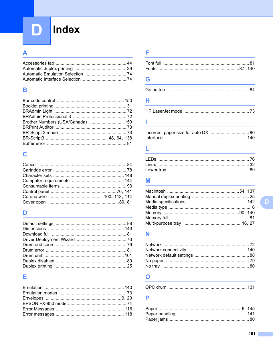 Index | Brother HL 5370DW User Manual | Page 171 / 172