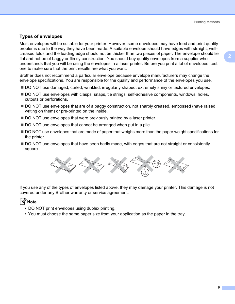 Types of envelopes | Brother HL 5370DW User Manual | Page 19 / 172