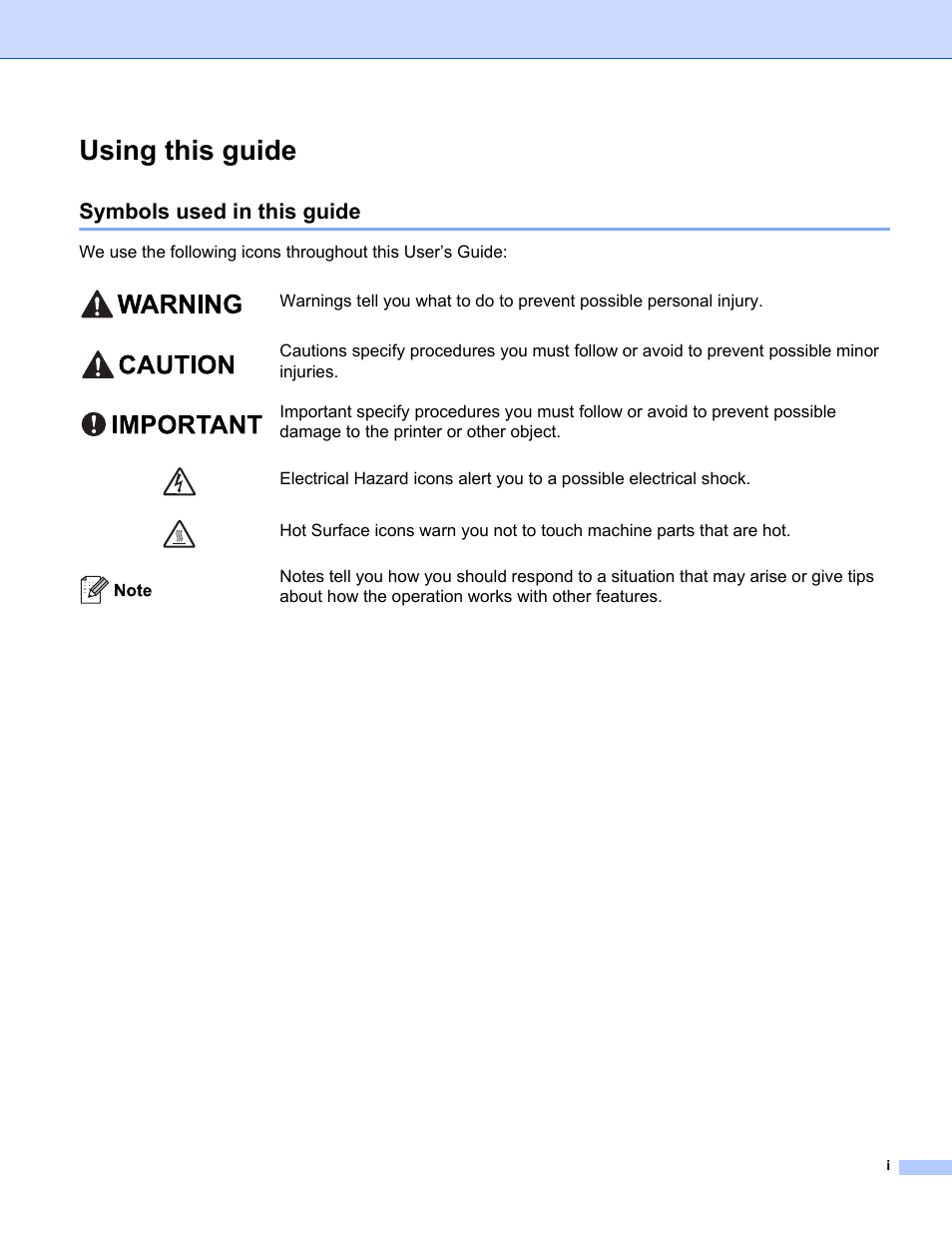 Using this guide, Symbols used in this guide | Brother HL 5370DW User Manual | Page 2 / 172